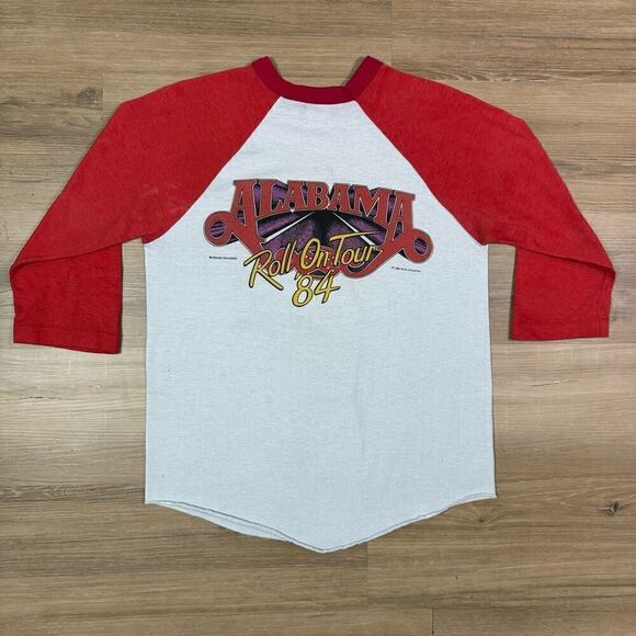 Vintage 1984 Alabama Roll On Tour Graphic Raglan Band Tee Gray Red Retro Country - Picture 7 of 7